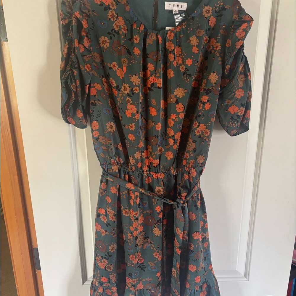 THML Green and Orange Floral Dress